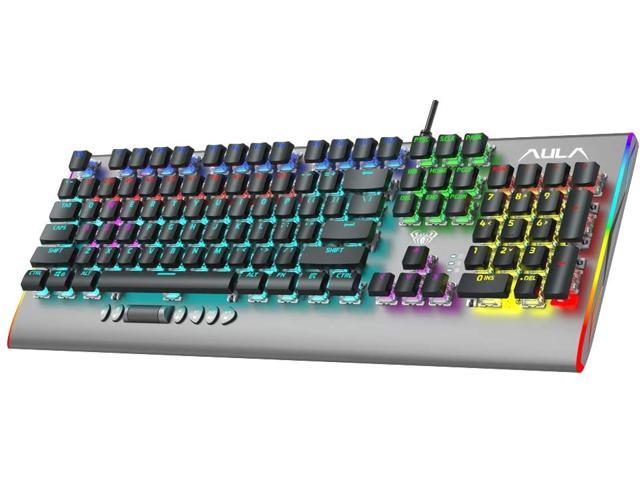 神级性价比入门机械键盘AULA F2099 Mechanical Gaming Keyboard, 104 Keys Anti-ghosting Programmable带独立媒体按键和音量滑轴，一体键盘托