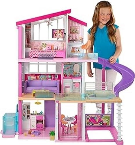 Amazon.com: Barbie DreamHouse Dollhouse with 70+ Accessories, Working Elevator & Slide, Transforming Furniture, Lights & Sounds (Amazon Exclusive) : Barbie: Toys & Games