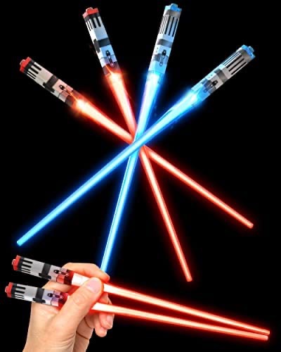 LIGHTSABER CHOPSTICKS LIGHT UP STAR WARS LED 发光灯 Saber Chop Sticks 可重复使用的 Sushi Lightup Sabers 红色和蓝色， 2 对