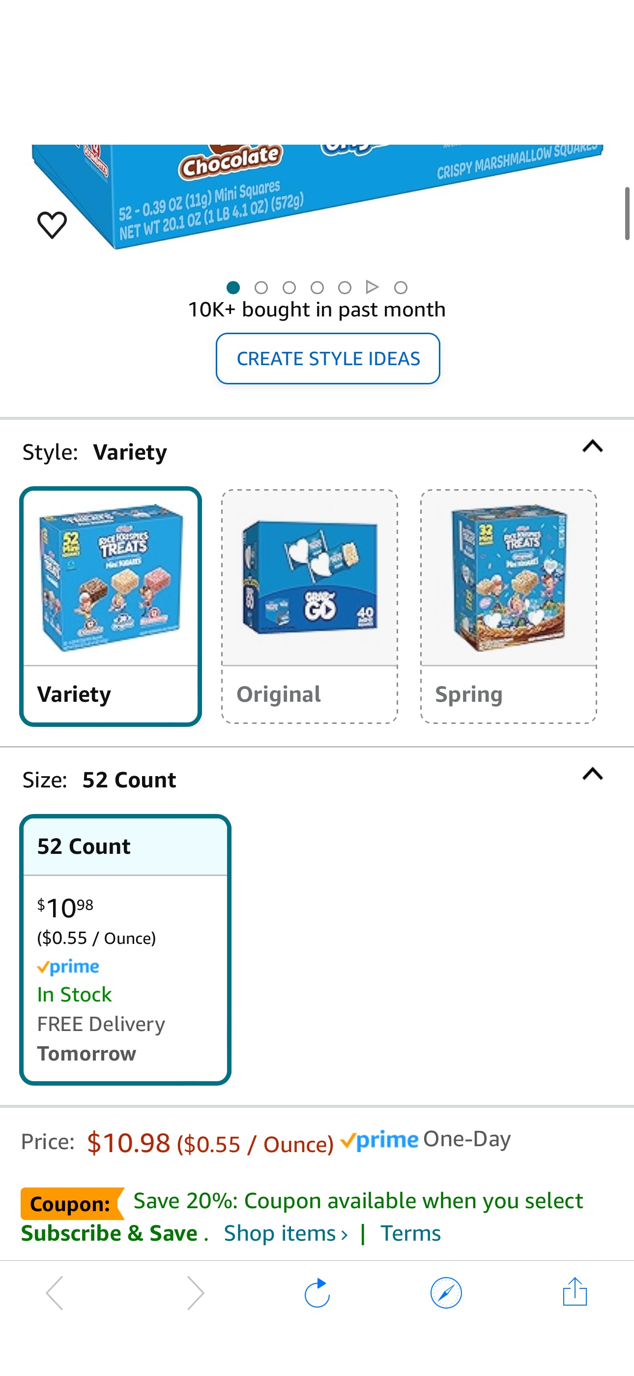 Amazon.com : Rice Krispies Treats Mini Squares, Kids Snacks, Lunch Snacks, Variety Pack, 20.1oz Box (52 Bars) : Everything Else coupom