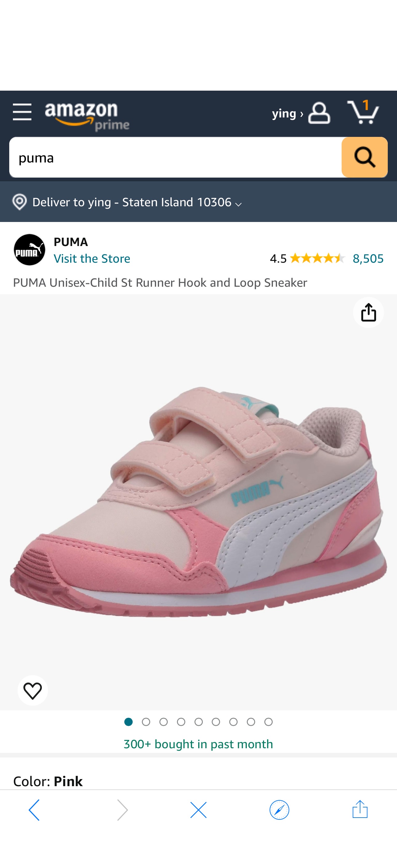 Amazon.com | PUMA girls ST Runner Hook and Loop Sneaker, Rosewater-peony-puma White, 10 Toddler | Sneakers
