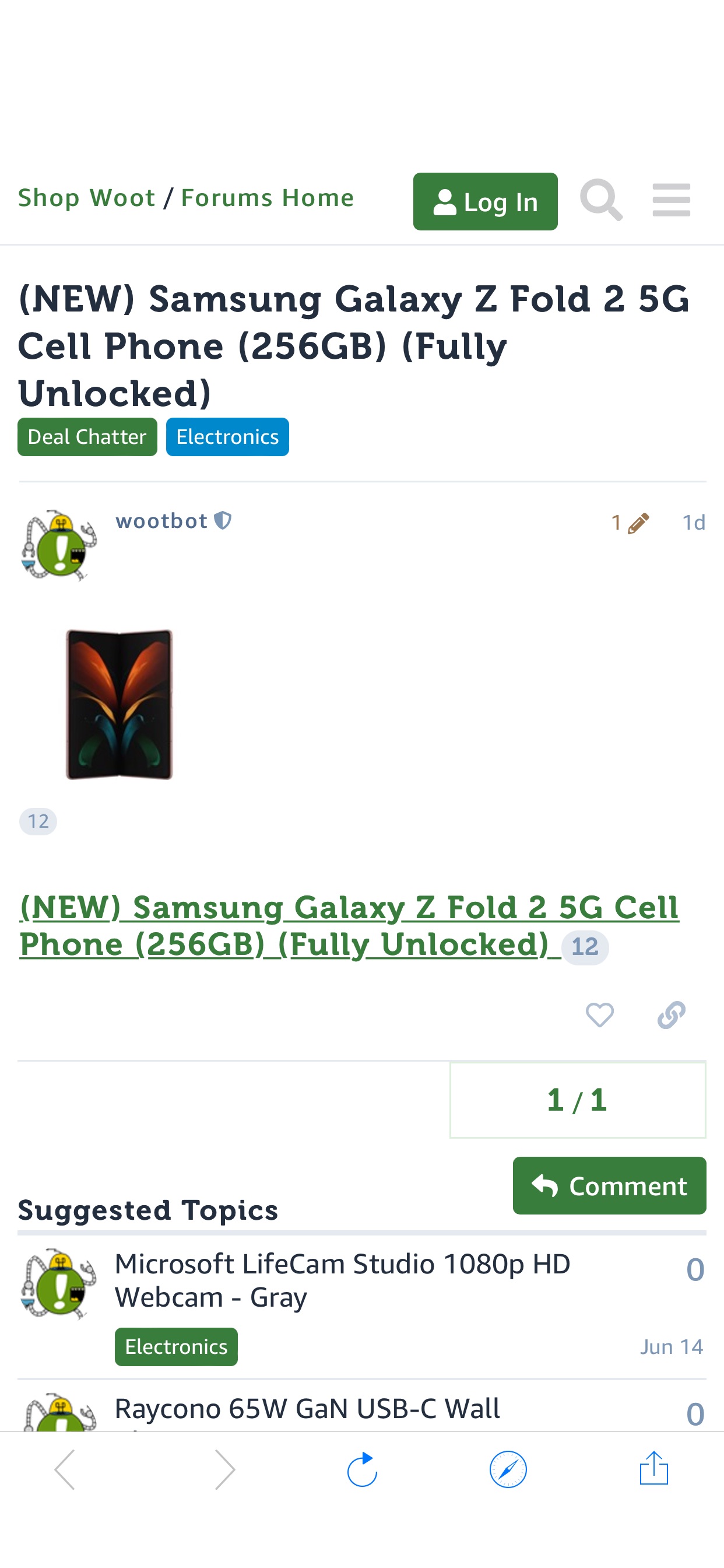 (NEW) Samsung Galaxy Z Fold 2 5G Cell Phone (256GB) (Fully Unlocked) - Deal Chatter / Electronics - Woot