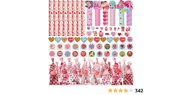 JOYIN 28 Pack Valentines Day Stationery Gifts for Kids Goody Bags with Stationery Gift Set for School Classmates Exchange Gift, Valentine Party Favor, Includes Pencils, Erasers, Rulers, Stickers