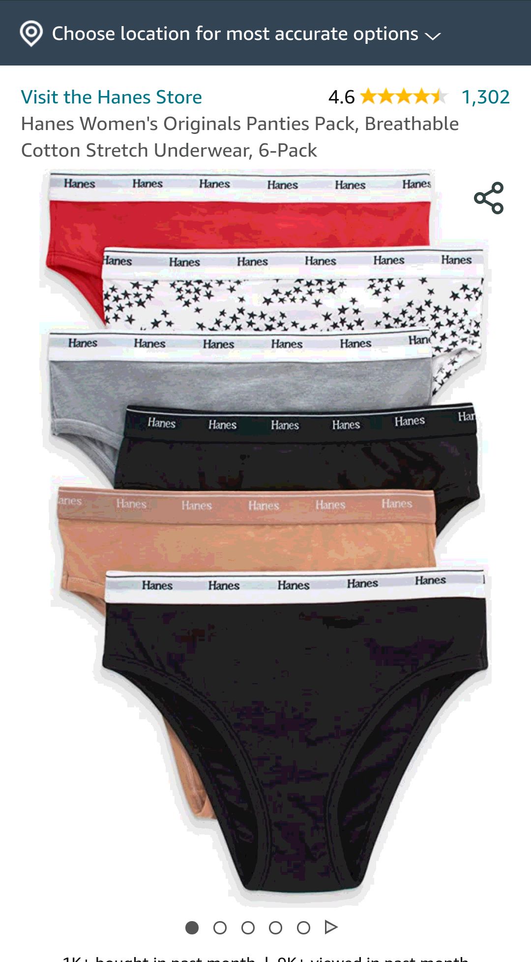 Hanes女士内裤 Women's Originals Panties Pack, Breathable Cotton Stretch Underwear, Basic Color Mix, 6-Pack Hi-Cuts, Large at Amazon Women’s Clothing store