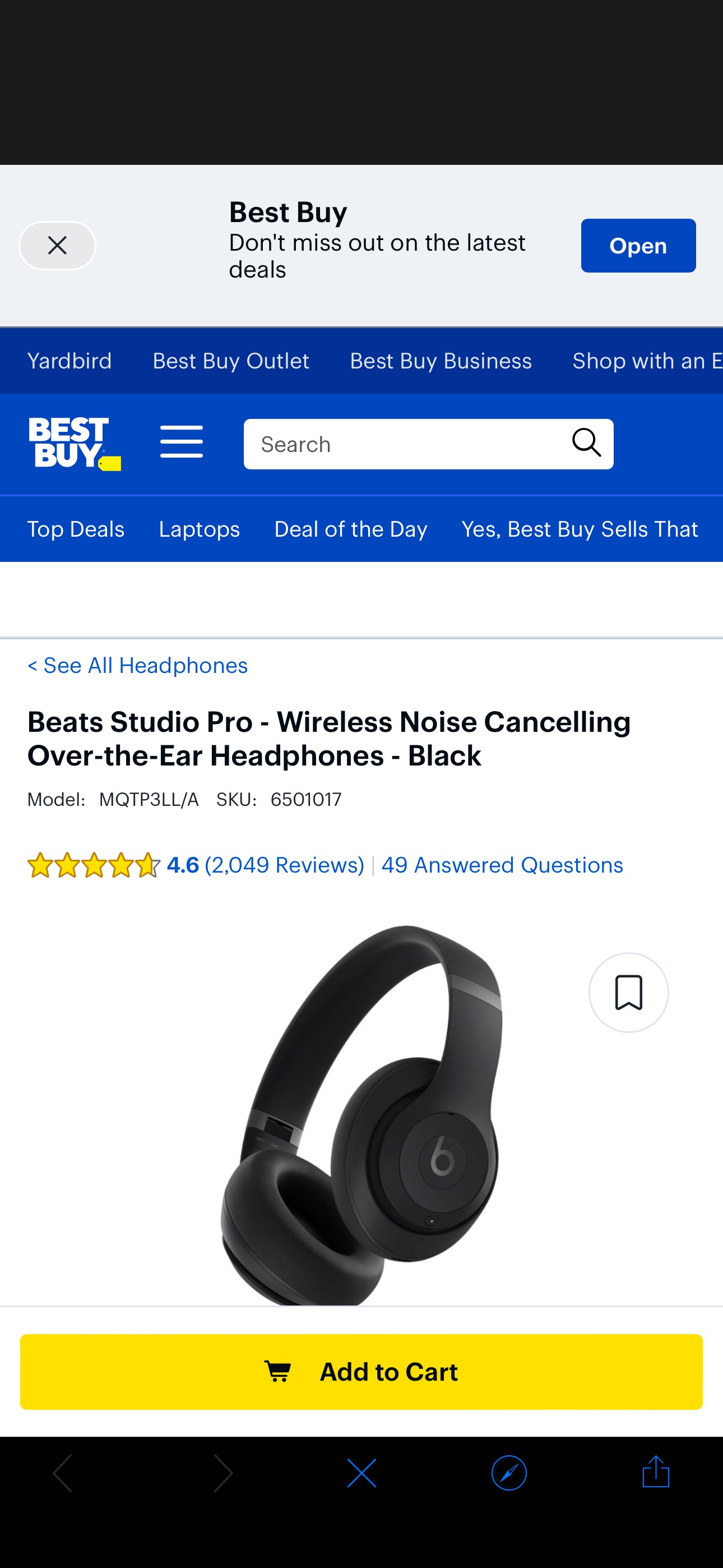 Beats Studio Pro Wireless Noise Cancelling Over-the-Ear Headphones Black MQTP3LL/A - Best Buy