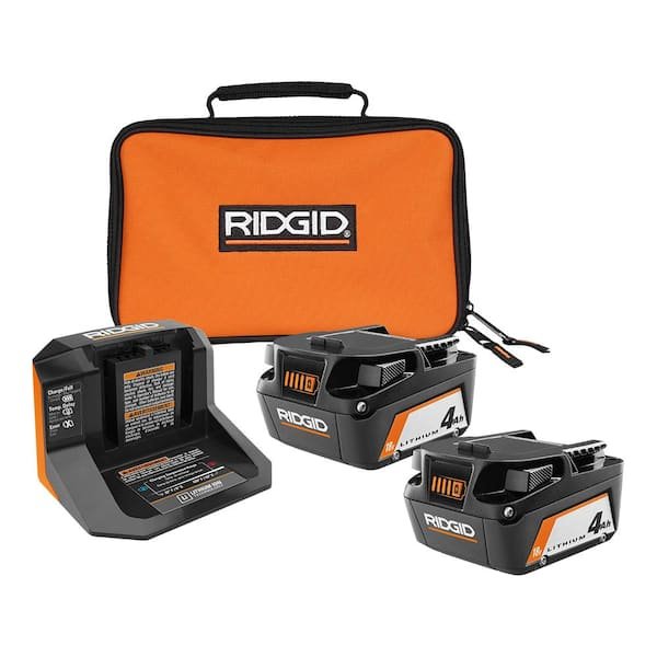 RIDGID 18V 2块4.0 Ah 电池+充电器+收纳包套装
