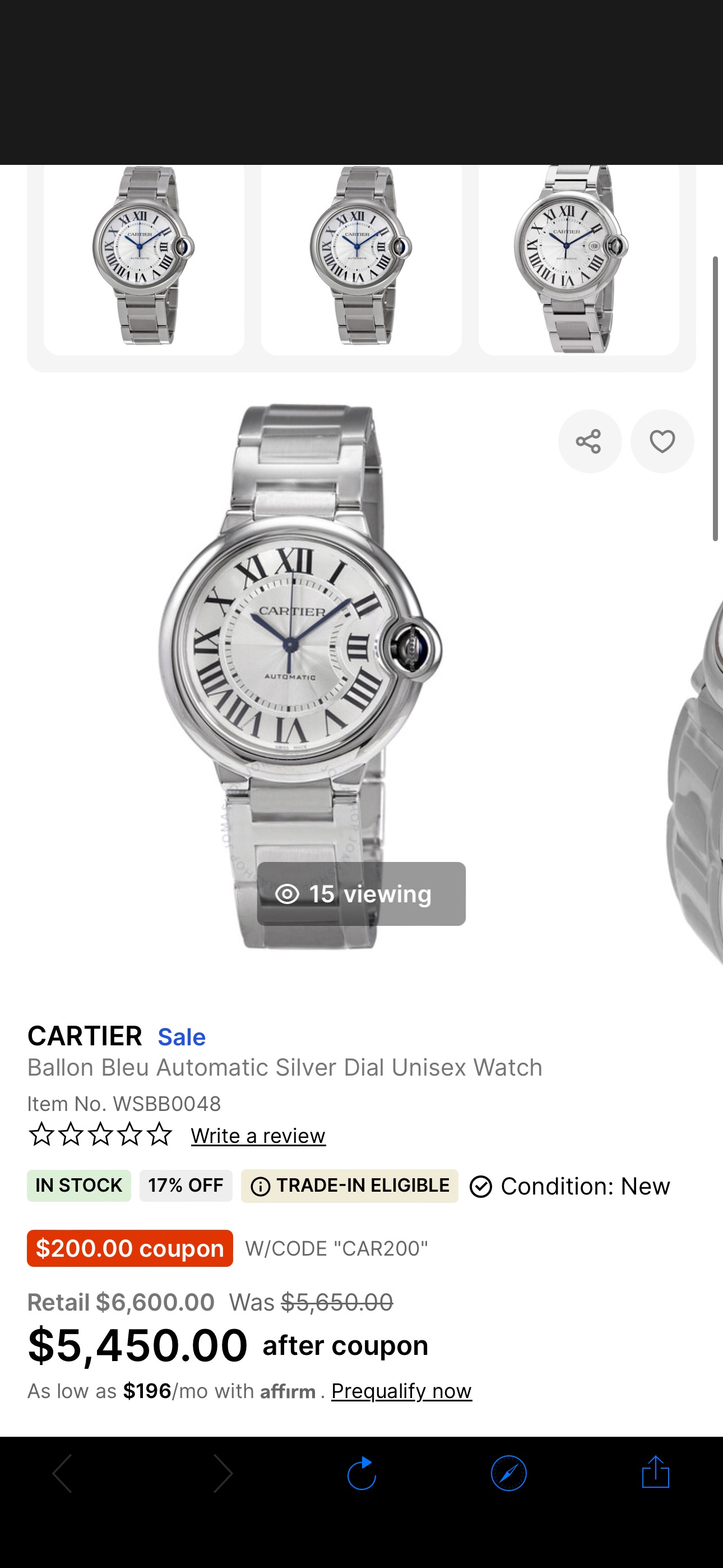 Cartier Ballon Bleu Automatic Silver Dial Unisex Watch WSBB0048 - Watches, Ballon Bleu de Cartier - Jomashop