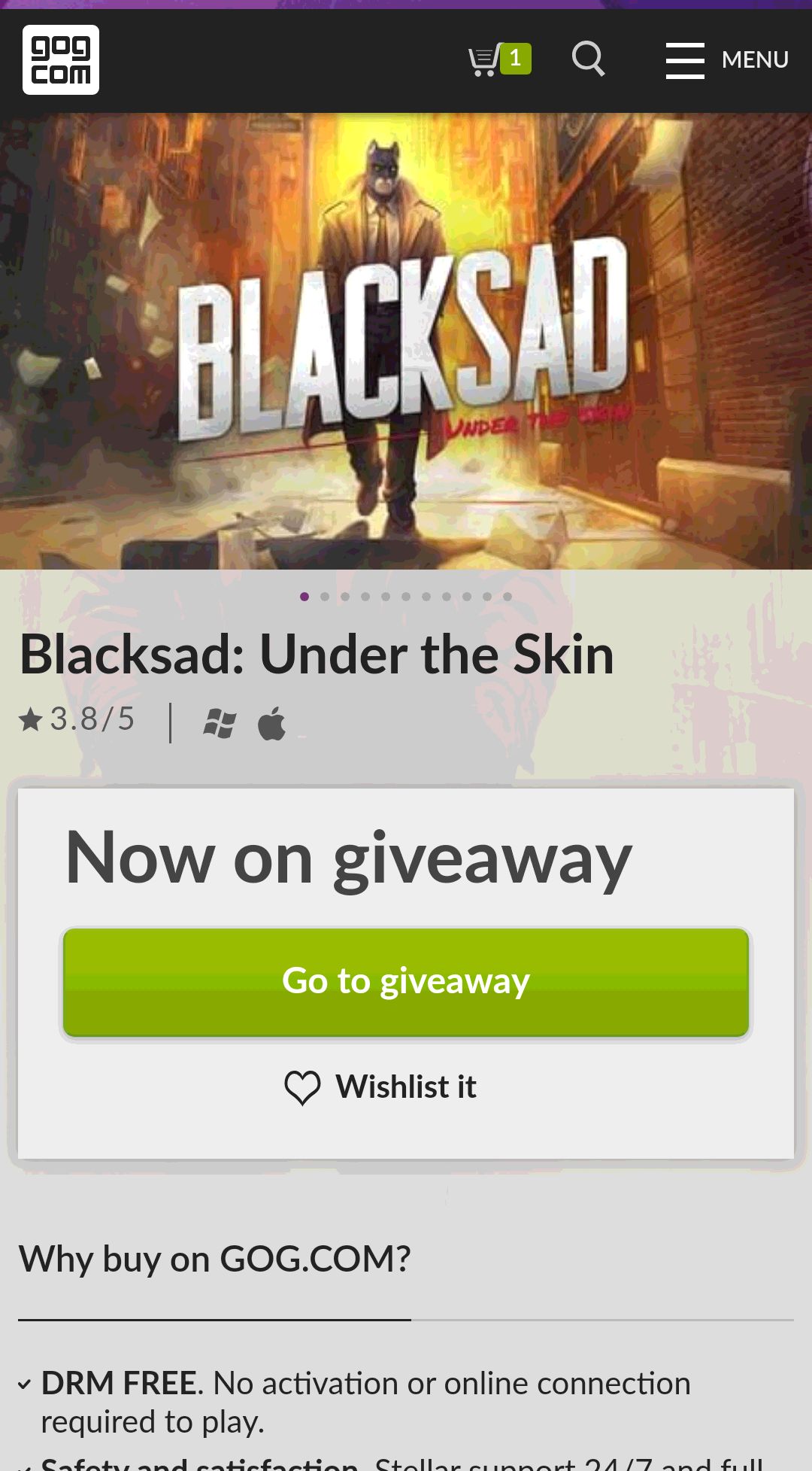Blacksad: Under the Skin on GOG.com喜加一