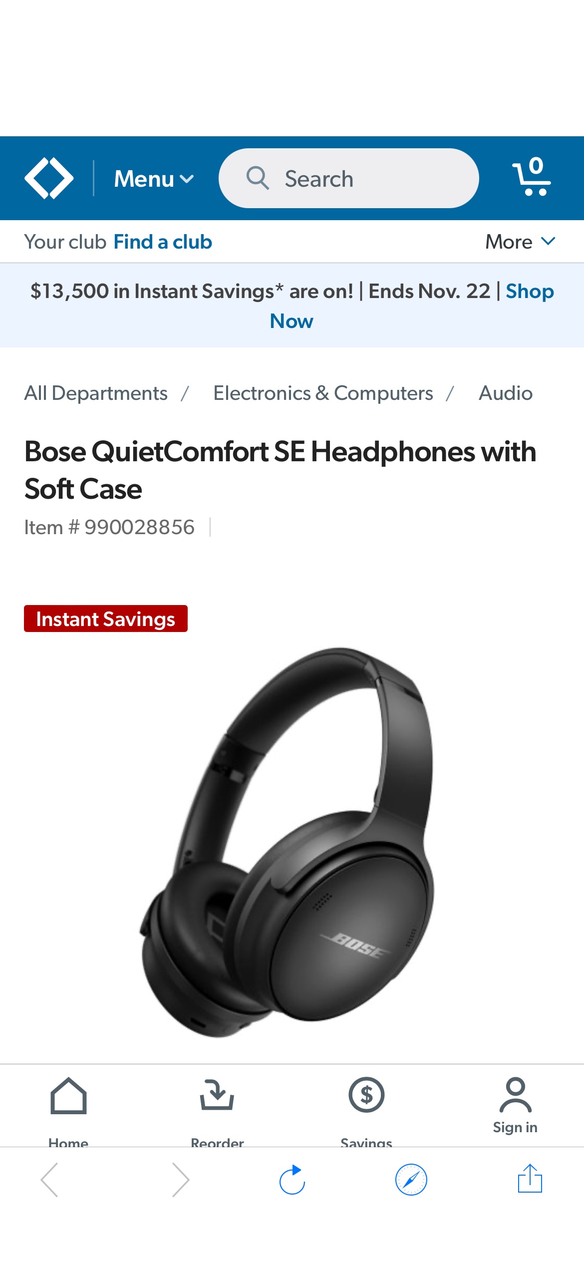 Bose QuietComfort SE Headphones with Soft Case - Sam's Club