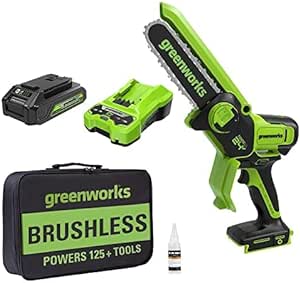 Amazon.com : Greenworks 24V 6&quot; Brushless Mini Chainsaw, Small Cordless Handheld Saw (Great For Tree Branches, Pruning, and Camping), 2.0Ah Battery and Charger Included : Patio, Lawn &amp; Garden
