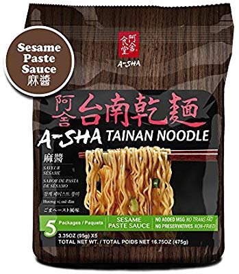 Asha Healthy Ramen Noodles, Thin Size Tainan Noodles, Sesame Paste Flavor, 5 Pouches
