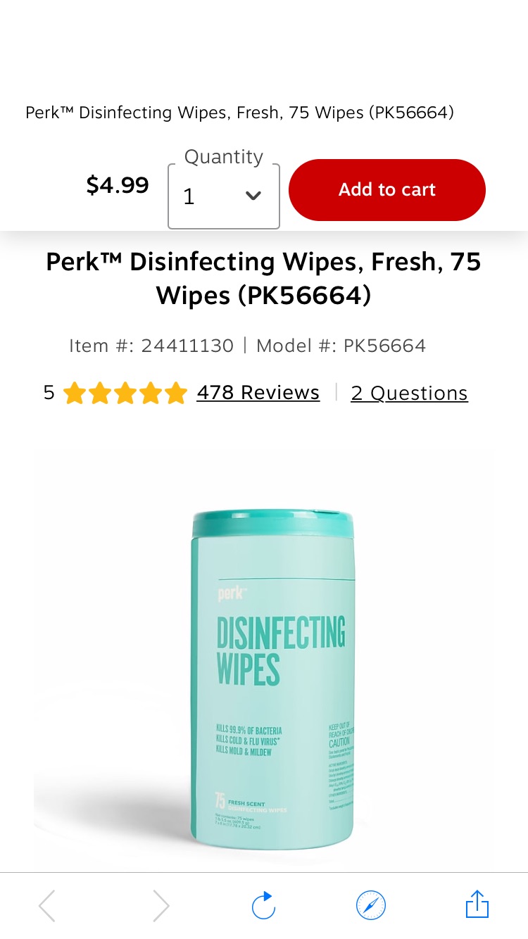 Perk™ 消毒湿巾 75 Wipes