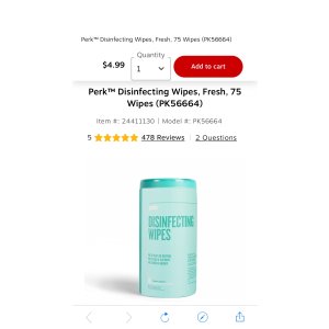 $4.99 Perk™ 消毒湿巾 75 Wipes