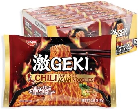 Amazon.com : Nissin Geki Chili Infused Asian Noodles, Fiery Hot Chicken Flavor, 3.17 Ounce (Pack of 12) : Grocery & Gourmet Food 辣鸡拉面