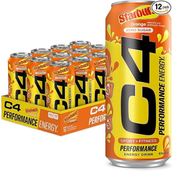 C4 星爆橙无糖碳酸能量饮料16oz 12罐