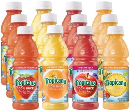 Amazon.com : Tropicana Fruit Juice Variety Pack - Strawberry Orange, Orange Fruit Medley & Pineapple Peach mango - 12 Count (10 oz Bottles) - By Obanic : Grocery & Gourmet Food