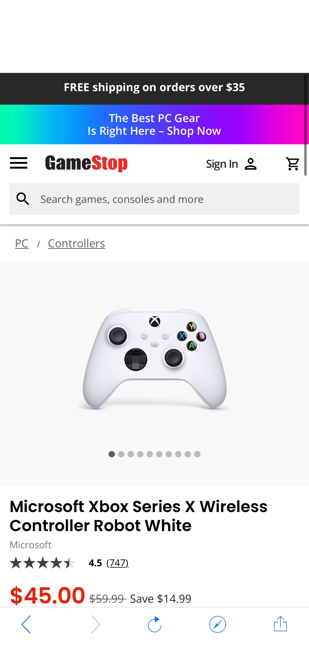Microsoft Xbox Series X Wireless Controller Robot White | GameStop如果amazon没买到，这里还有一丢丢库存。都是45