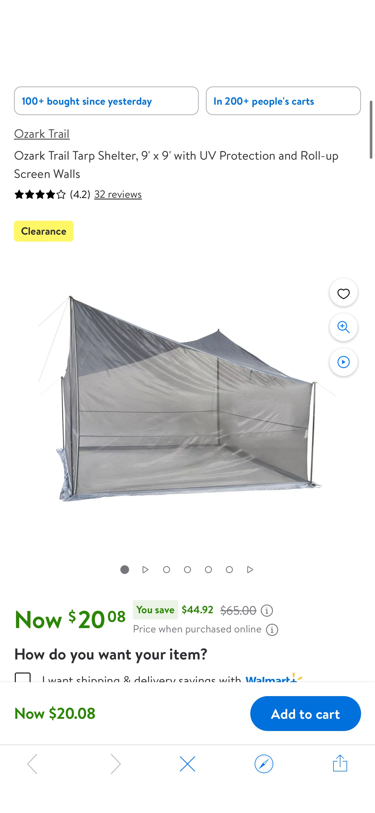 Ozark Trail Tarp Shelter, 9' x 9' with UV Protection and Roll-up Screen Walls - Walmart.com