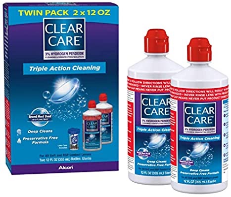 Amazon.com: 隱形眼鏡藥水Clear Care Cleaning & Disinfecting Solution with Lens Case, Twin Pack, 12-Ounces Each, 12 Fl. Oz (Pack of 2): Health & Personal Care