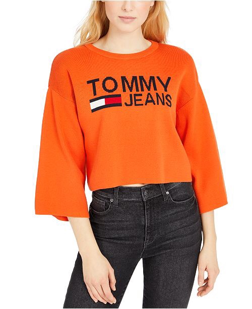 Tommy Jeans Logo Graphic Cropped Sweater & Reviews - Tops - Women - Macy's毛衣