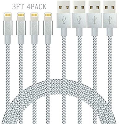 Apple MFi Certified Braided Nylon Fast Charging Cable Compatible 4Pack 3FT Lightning Cable
