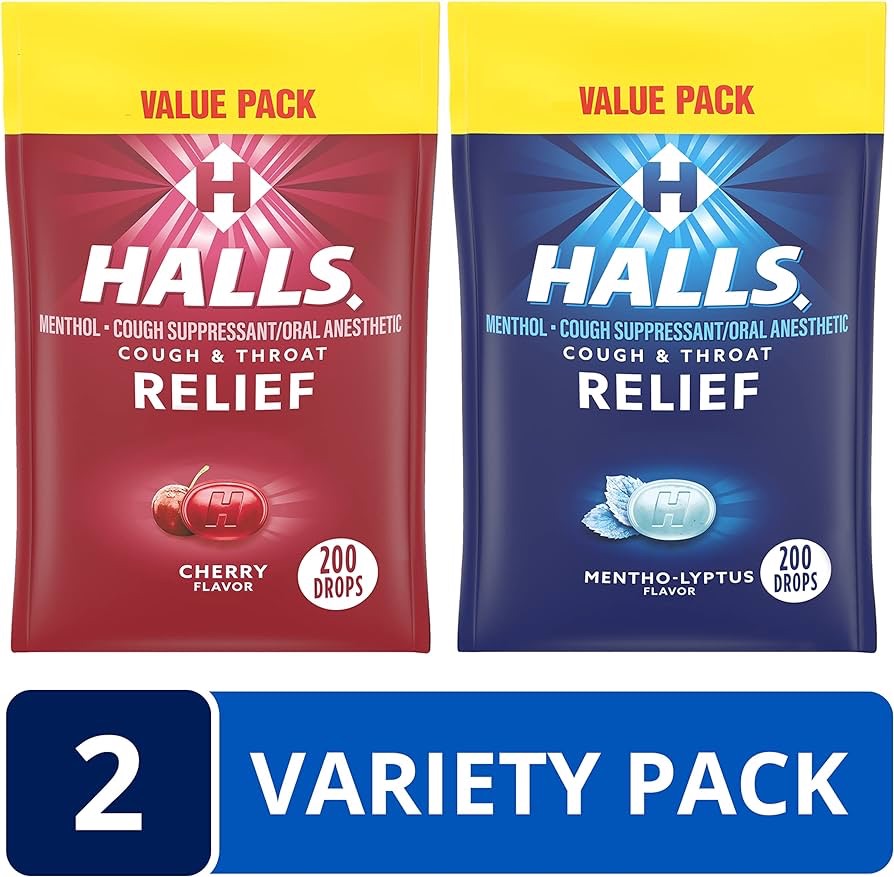 Amazon.com : HALLS Relief Variety Pack, Cherry and Mentho-Lyptus Cough Drops, 2 Value Packs of 200 Drops (400 Drops Total) : Health & Household