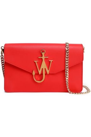 Embellished leather shoulder bag | J.W.ANDERSON 红色logo链条包