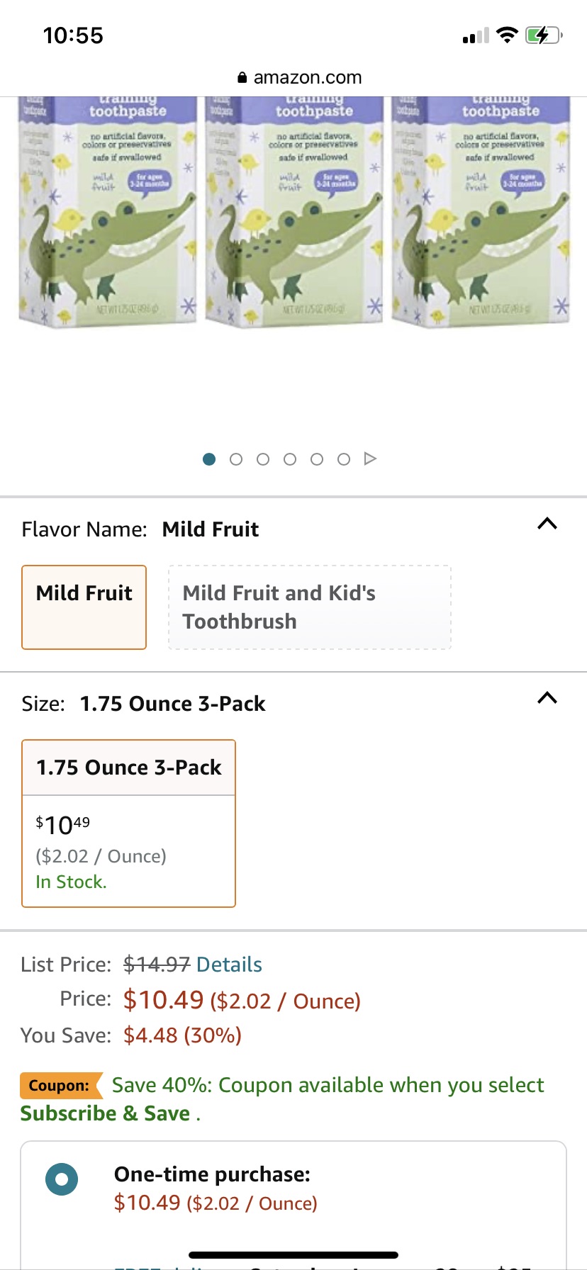 Amazon.com: Tom's Of Maine Fluoride-Free Toddler Training Toothpaste, Mild Fruit, 1.75 oz. 3-Pack 幼儿训练牙膏续订