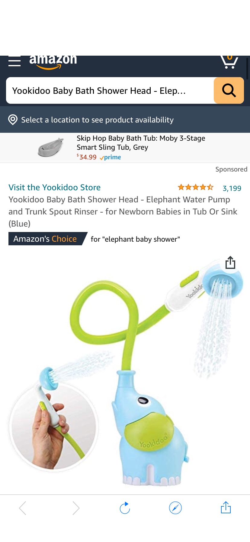 Amazon.com : Yookidoo Baby Bath Shower Head - Elephant Water Pump and Trunk Spout Rinser - 婴儿浴缸淋浴头-大象水泵和树干喷口冲洗器-适用于浴缸或水槽中的新生儿（蓝色）