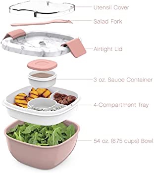 Amazon.com: Bentgo® Salad - Stackable Lunch Container with Large 54-oz Salad Bowl, 4-Compartment Bento-Style Tray for Toppings沙拉便当盒