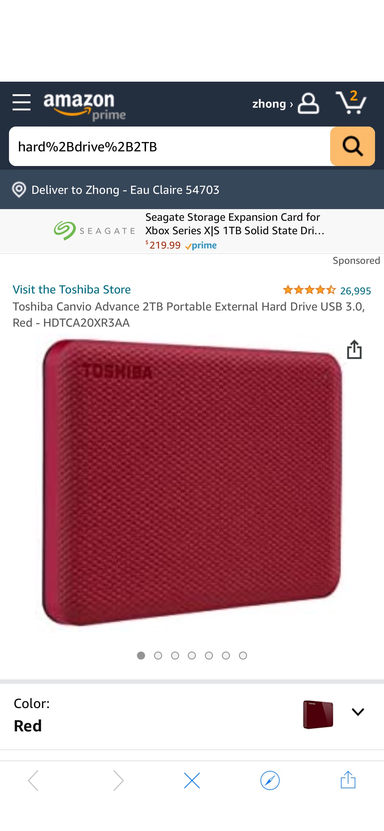 Amazon.com: Toshiba Canvio Advance 2TB Portable External Hard Drive USB 3.0, Red - HDTCA20XR3AA : Electronics