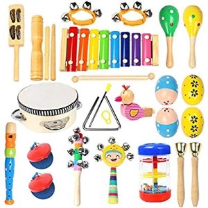 Ehome 15 Types 22pcs Wooden Percussion Toddler Musical Instruments