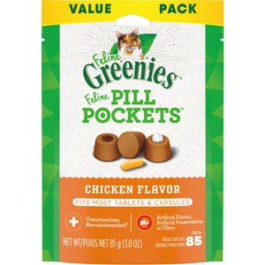 GREENIES Pill Pockets Feline Natural Salmon Flavor Soft Adult Cat Treats, 85 count - Chewy.com