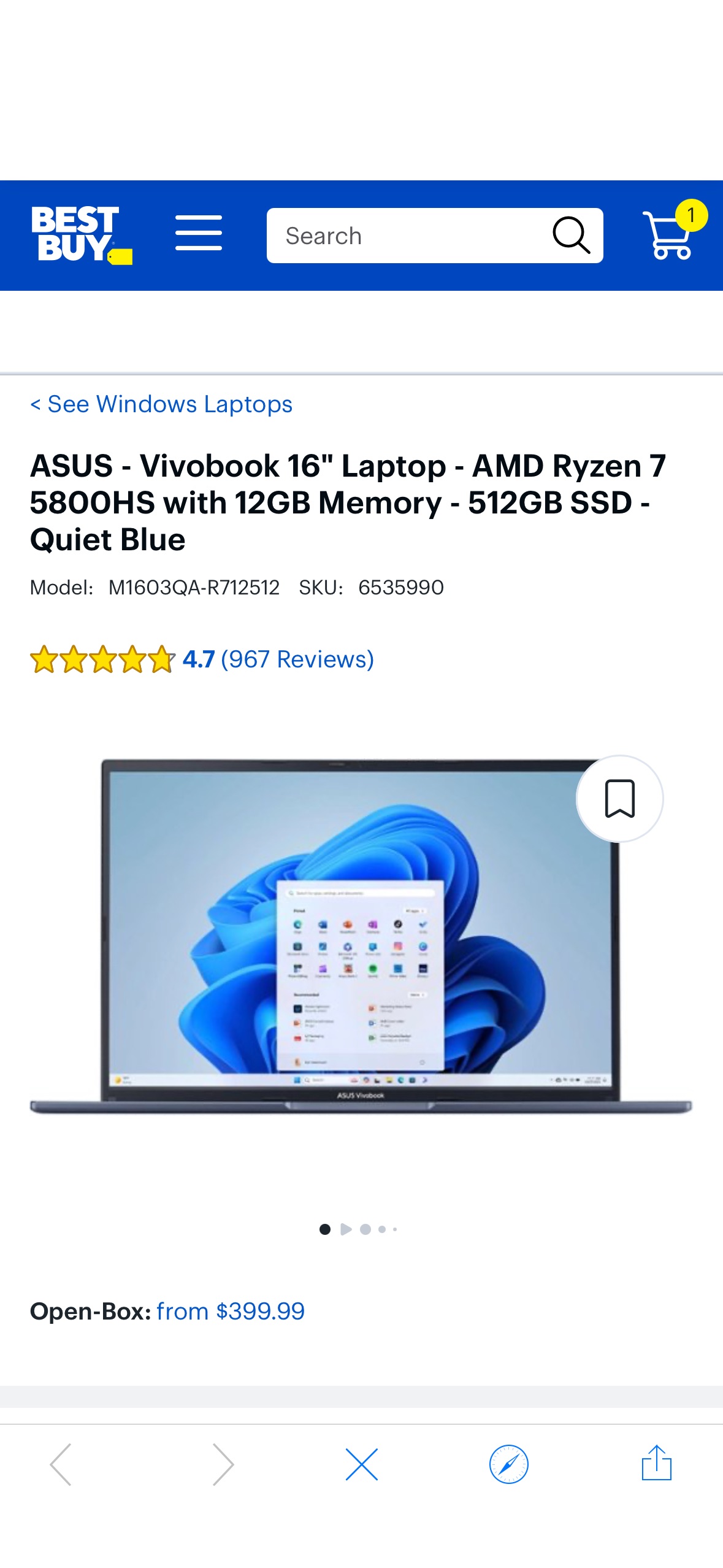 ASUS Vivobook 16" Laptop AMD Ryzen 7 5800HS with 12GB Memory 512GB SSD Quiet Blue M1603QA-R712512 - Best Buy