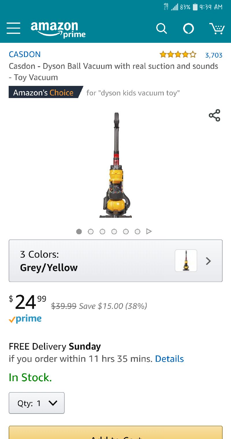 Amazon.com: Casdon - Dyson Ball Vacuum with real suction and sounds - Toy Vacuum: Toys & Games 儿童吸尘器
