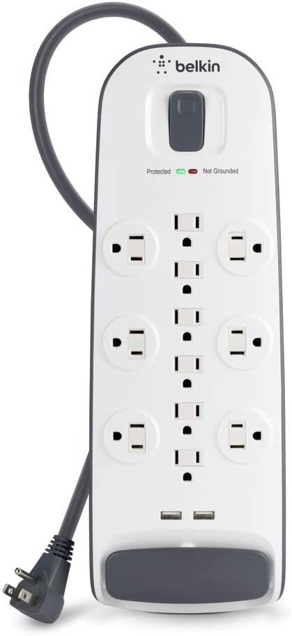 USB Power Strip Surge Protector - 12 AC Multiple Outlets & 2 USB Ports