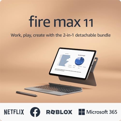Amazon.com: 亚马逊 Fire Max 11 平板电脑生产力套装，配备键盘保护套、触控笔、八核处理器、4 GB RAM，让您全天完成更多工作，64 GB，灰色，无锁屏广告：