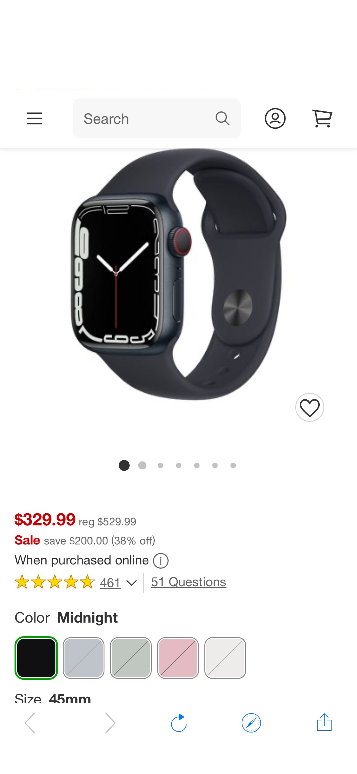 Apple Watch Series 7 Gps + Cellular, 45mm Midnight Aluminum Case With Midnight Sport Band : Target