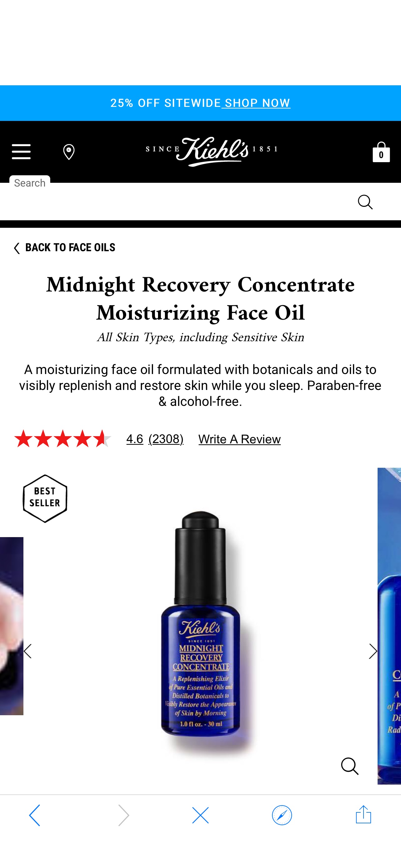 Midnight Recovery Concentrate – Moisturizing Face Oil – Kiehl’s