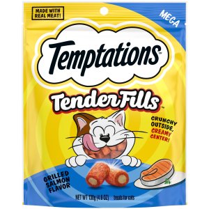 2 For $7.16 + $3.98 CashTemptations Tender Fills Grilled Salmon Flavor Crunchy And Soft Adult Treats For Cats, 4.6 Oz Pouch