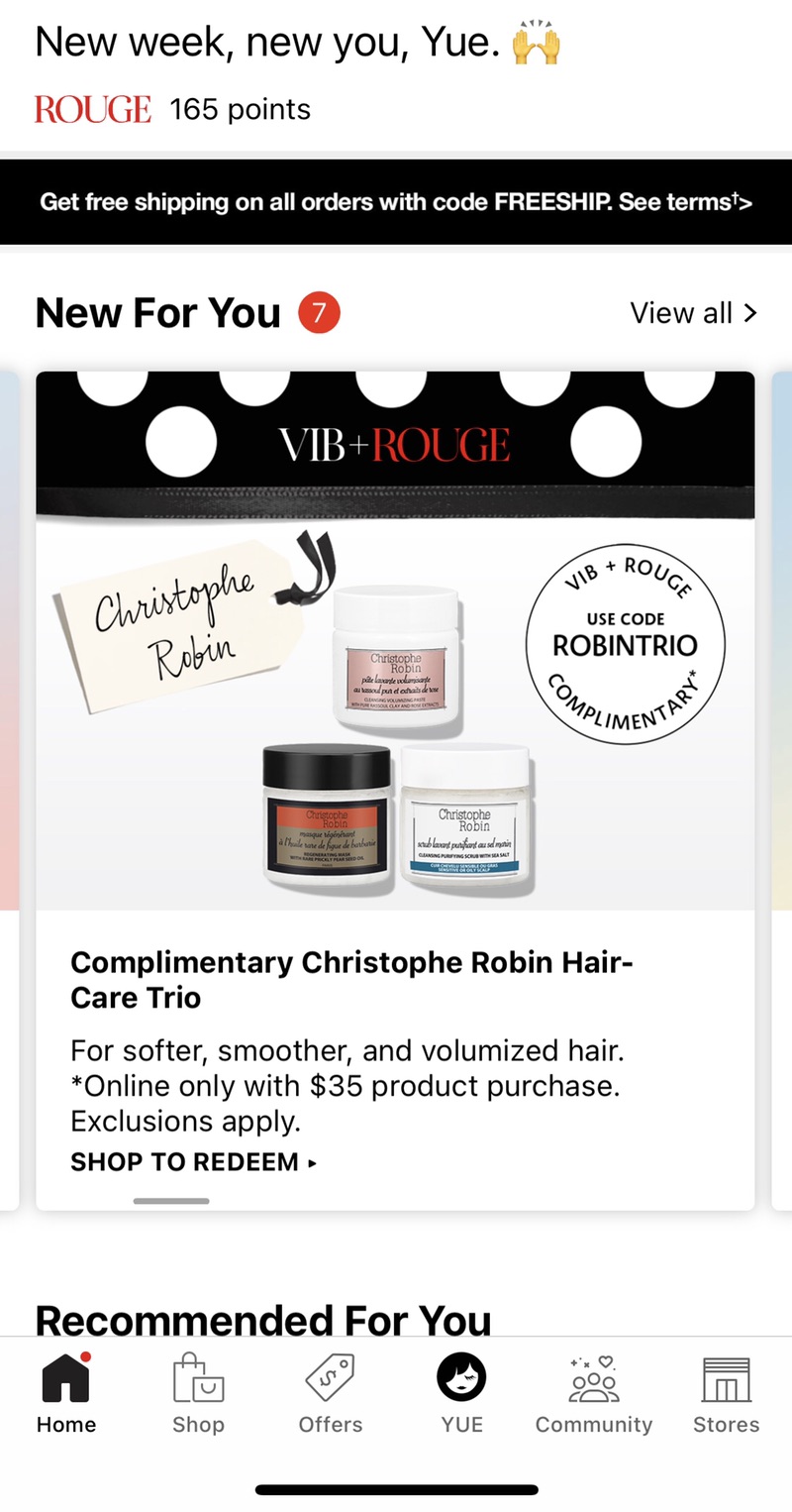 Sephora满$35送3罐40ml Christophe Robin洗发膏。