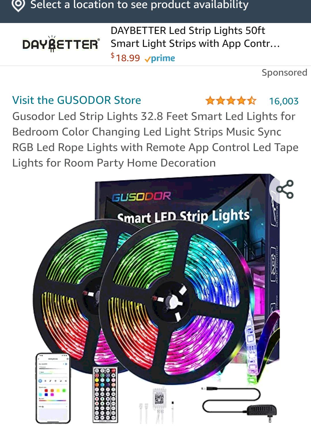 Gusodor Led 灯带 32.8 英尺智能 LED 灯，适用于卧室变色 Led 灯条音乐同步 RGB Led 绳索灯带远程应用程序控制 LED 胶带灯，用于房间派对家居装饰：