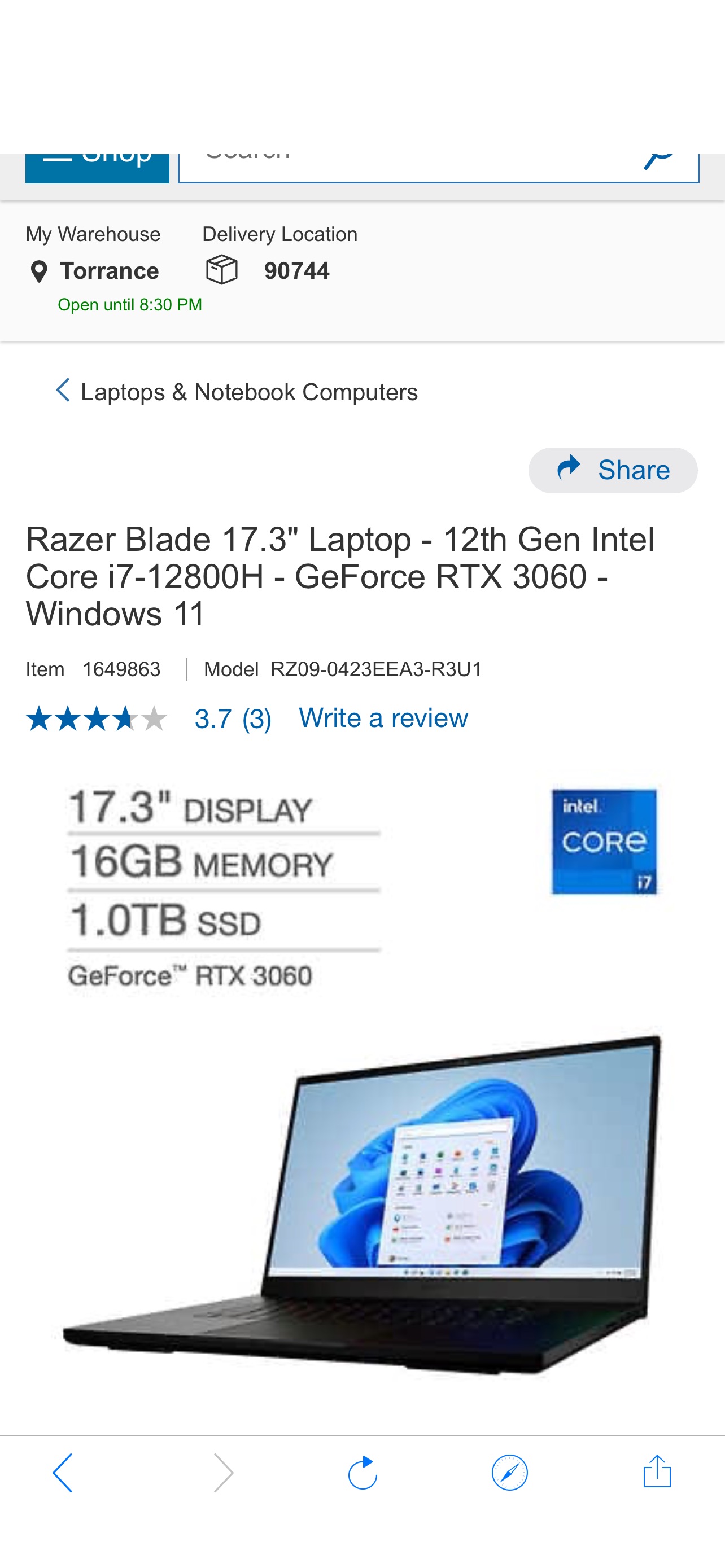 Razer Blade 17.3" Laptop - 12th Gen Intel Core i7-12800H - GeForce RTX 3060 - Windows 11 | Costco