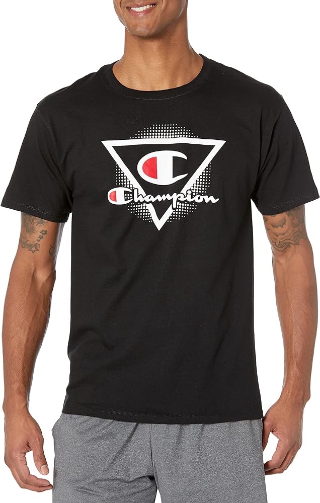 Champion, Cotton Midweight Crewneck Tee,T-Shirt for Men, Seasonal, Black Triangle Graphic, X-Large | Amazon.com