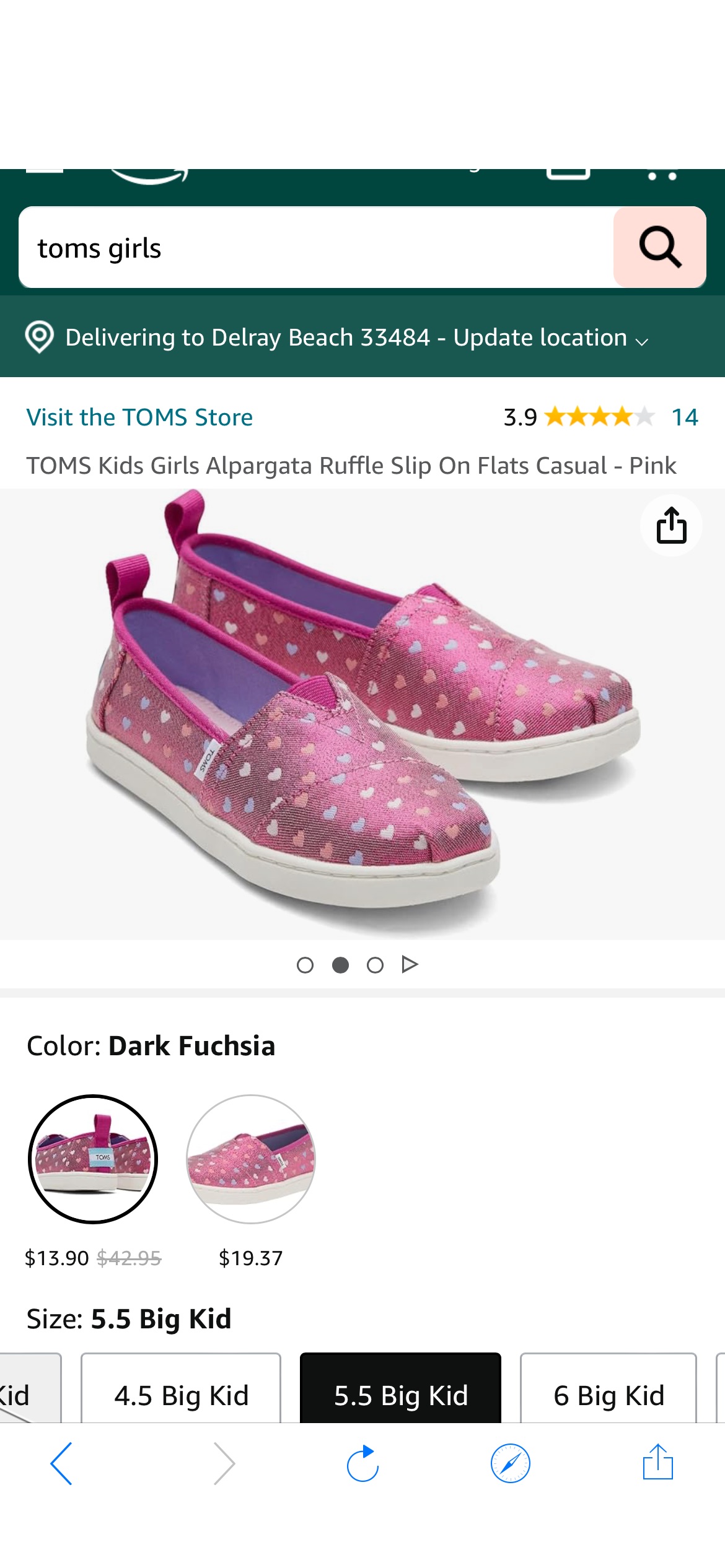 Amazon.com | TOMS Girls Alpargata Loafer Flat, Dark Fuchsia Glimmer Hearts, 13 Little Kid M | Loafers鞋子