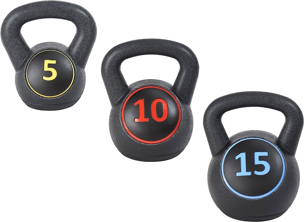 Amazon.com : Signature Fitness Wide Grip Kettlebell Exercise Fitness Weight Set, Includes 5 lbs, 10 lbs, 15 lbs : Sports & Outdoors