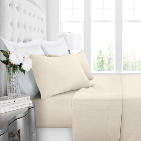 Noble Linen Hotel Collection 4 Piece Bed Sheet Set With Deep Pockets and Pinstripe Pattern by Italian Luxury
