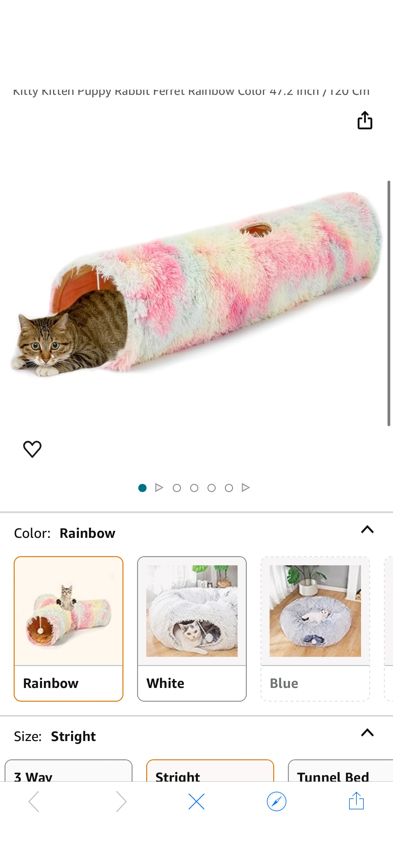 Amazon.com: LUCKITTY Fluffy Plush Cat Tunnel Toy Collapsible, for Indoor Cat Kitty Kitten Puppy Rabbit Ferret Rainbow Color 47.2 Inch /120 Cm : Pet Supplies