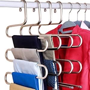 S-Type Stainless Steel Clothes Pants Hangers Closet Storage Organizer