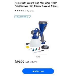 $89.99 HomeRight Super Finish Max Extra HVLP Paint Sprayer with 3 Spray Tips and 2 Caps 6.4折